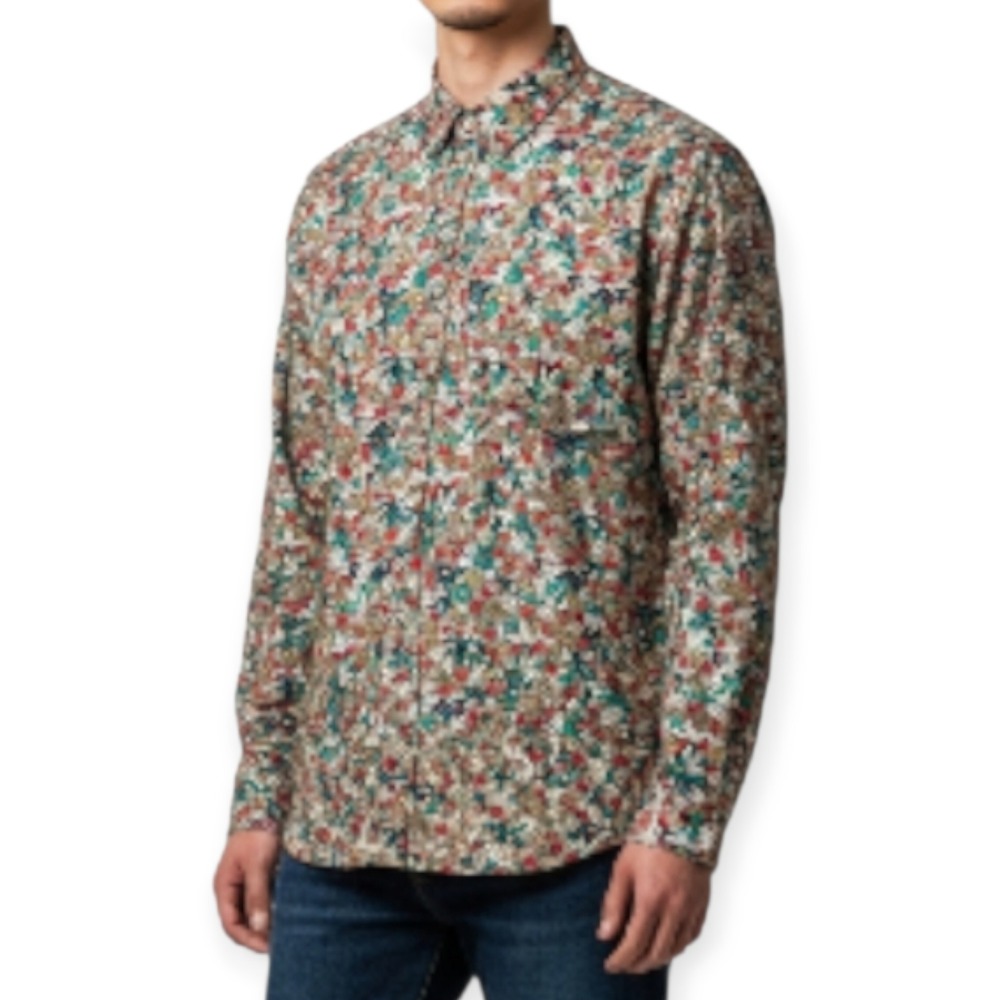 BENETTON Floral Button Up Shirt Men's Sz Large‎ Cotton Indie Retro Cottagecore
